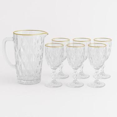 Imagem de Jogo de Jarra e 6 TaçasTransparente Diamond Borda Dourada - Gamma