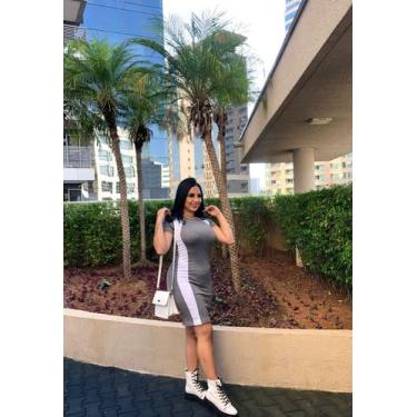 Imagem de Vestido feminino curto malha canelada detalhe listra lateral - MODA FI