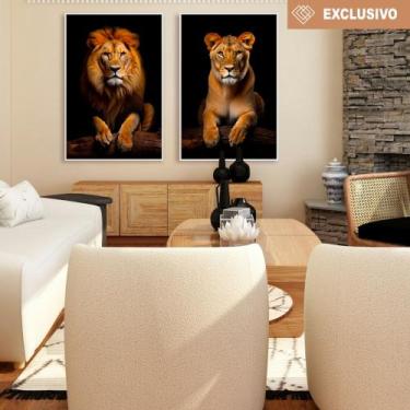 Imagem de Quadro decorativo Leão e Leoa - MeMoldura, 100x150cm, Moldura Preta + 