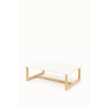 Imagem de Mesa De Centro Branca Com Base Pinus Madeira Design Clean - Dos Herman