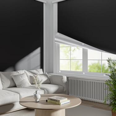 Imagem de Dailycooper Cortinas blackout portáteis de 58 cm x 91 cm para quarto, 100% blackout (serve para janelas de 43 a 122 cm de largura) para uso interno com tiras de , persianas blackout temporárias para