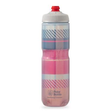 Imagem de Polar Bottle Garrafa de água isolada Breakaway – Livre de BPA, garrafa de apertar de ciclismo e esportes (Tartan – Vermelho fogueira/laranja, 680 ml)