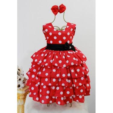 Imagem de Vestido Infantil Festa Tema Minnie Vermelho Poa Luxo E Tiara - giovane