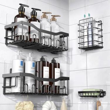 Imagem de Kit com 4 Prateleiras para Banheiro Sem Furo, Aço Inoxidável Antiferrugem, Nicho Adesivo, Organizador de Box, Suporte para Shampoo e Condicionador, Capacidade 18kg, Resistente à Umidade, para Chuveiro