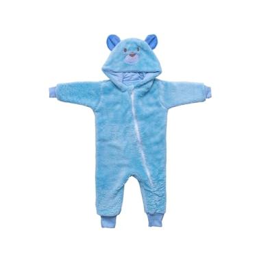 Imagem de MACACAO INFANTIL COM CAPUZ BABY JOY WEAR MICROFIBRA LISO COM BORDADO URSO AZUL M