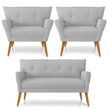 Imagem de Kit Namoradeira E 02 Poltronas Anitta Linho Cinza D'rossi