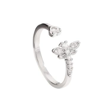 Imagem de Anel de anel aberto de animial CZ Dragonfly para mulheres banhado a prata zircônia cúbica amor coração anel de dedo ajustável ajuste confortável minimalista simples joia de compromisso para casamento