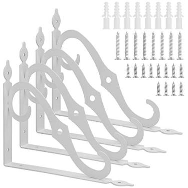 Imagem de Pacote com 4 suportes de prateleira para suporte de canto de ferro grosso Acrux7 Suporte de prateleira de parede resistente Suporte decorativo de prateleira G para Home Office School (24 x 19 cm, branco)