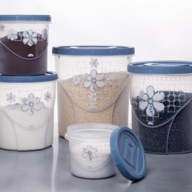 Imagem de Conjunto 5 Peças De Pote Porta Mantimentos Azul Flora - Plasutil