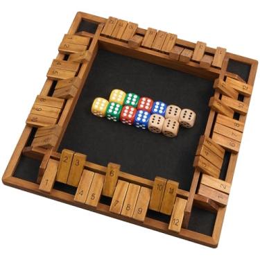 Imagem de OUMODA 14 inches 1-4 Players Shut The Box Dice Game Upgraded 12 Numbers Wooden Board Table Math Game with 12 Dice Close The Box for Adult Kids, Family Classroom Home or Bar