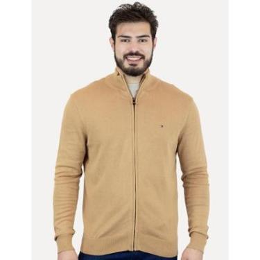 Imagem de Suéter Tommy Hilfiger Masculino Essential Cotton Zip Through Cáqui-Masculino