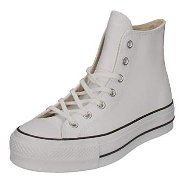Imagem de Converse Tênis feminino unissex Chuck Taylor All Star Seasonal 2019 cano alto, Branco/Preto/Branco, 10.5 Women/8.5 Men
