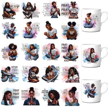 Imagem de UV DTF Cup Wrap Transfer - 20 peças para copos DTF UV para meninas negras cristãs para copos de 473 ml, garrafas de água, canecas de café, copos de vidro, transferências, mulheres, rezar, bíblia