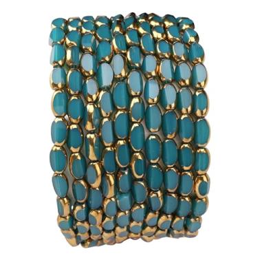 Imagem de DADIFEN Contas de arroz de vidro azul pavão 4 x 6 mm 50 peças facetadas oval borda dourada contas soltas de cristal para artesanato faça você mesmo joias