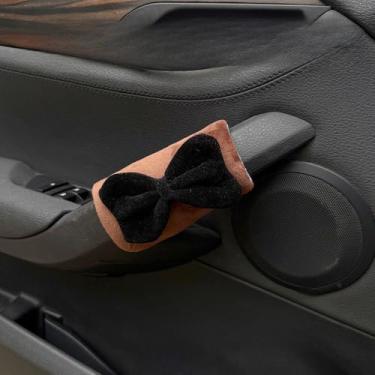 Imagem de MINGZAIQIPEI 2 peças capa de alça de garra de carro de gravata borboleta fofa, luvas macias de pelúcia para carro capa de puxador de porta interna, protetor de alça acessórios interiores automotivos
