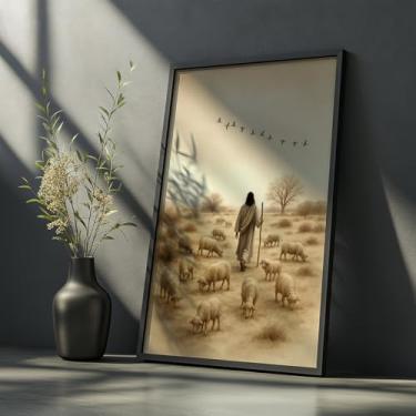 Imagem de Quadro Decorativo Jesus Pastor Com Moldura Religioso Cristo Ovelhas Fé Esperança Caminho Bíblia Fé Cristã Sala Quarto Escritório Inspiração