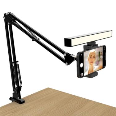 Imagem de Luz de selfie de mesa com suporte de telefone, braço ajustável e suporte de telefone, luz de vídeo alimentada por USB para criação de conteúdo, sessão de fotos, gravação de vídeo, transmissão ao vivo
