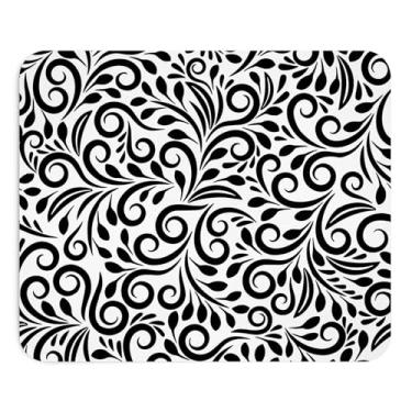 Imagem de Mouse pad estilo floral preto e branco 22 x 18 cm moderno escritório mouse pad decorativo antiderrapante design elegante abstrato original presente minimalista