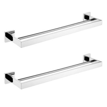 Imagem de Acessórios de banheiro de aço inoxidável Suporte para rolo de papel Toalheiro Prateleira Suporte para escova de vaso sanitário Prateleira de parede cromada Barra para toalhas (2 barras duplas)