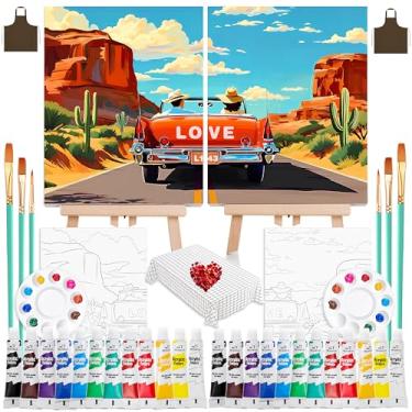 Imagem de QUANWAISJ 2 conjuntos de kit de pintura para casais de 25 x 30 cm, kit de pintura para encontros noturnos, sorvete e pintura para adultos com tela pré-desenhada (cavaletes incluídos), perfeito para