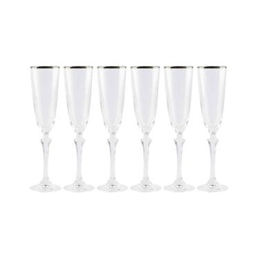 Imagem de Conjunto de Taças para Champanhe Bohemia Elizabeth em Cristal Ecológico Silver Rim 200 ml – 6 Peças