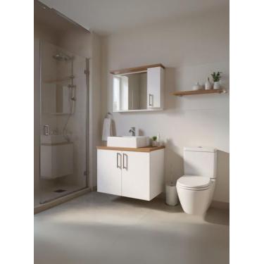 Imagem de Gabinete para Banheiro com Cuba e Espelheira 80cm Mdf Freijo Paris - O