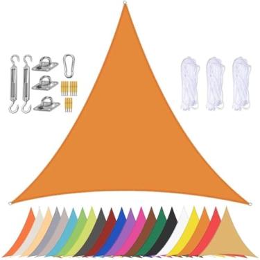 Imagem de Toldo De Vela De Sombra De Sol Triangular à Prova D'água Para Pátio Dossel De Jardim Vela De Sombra Ao Ar Livre Com Ilhós De Proteção Uv De 90% E Acessór, Mango Yellow, 4.5x4.5x4.5m