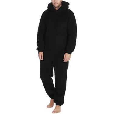 Imagem de Macacão Pijama Masculino De Inverno Longo Inverno Quente Pelúcia Geral Sono Geral Zip Teddy Fleece Onesie Pyjamas, Black, M