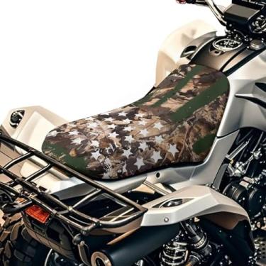 Imagem de Qpednta Capa de assento de quadriciclo com bandeira de caça camuflada, impermeável, protetor de almofada de assento respirável, acolchoada, acessórios de quatro rodas, fácil instalação, ajuste