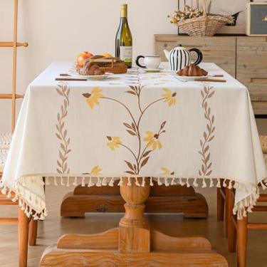 Imagem de KAIJIE Toalha de mesa de algodão francês, bordada, borla, vintage, toalha de mesa de jantar para cozinha, pano de jantar, para mesas retangulares de mesa de chá, 100 x 160 cm