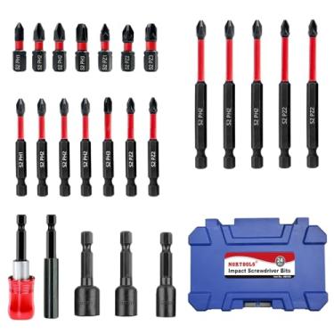 Imagem de NORTOOLS Conjunto de 24 peças de chaves de fenda Phillips, Pozi, haste hexagonal S2 Aço, conjunto de chaves de porca magenética para brocas de impacto e chaves de fenda elétricas, suporte de broca