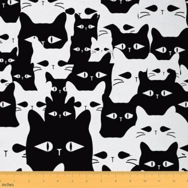 Imagem de Feelyou Tecido de estofamento de gato para cadeiras 2 jardas tecido estampado de gatos por jarda para crianças meninos desenho fofo gatinho animal gato presente decorativo impermeável tecido externo
