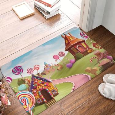 Imagem de KKLWEGU Tapete de flanela Candy Beautiful Land, 40,6 cm x 61 cm, antiderrapante, macio, bem-vindo, lavável, absorvente, tapete de banho, tapete para uso interno/externo para decoração elegante de