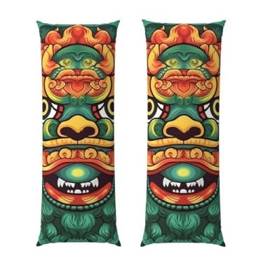 Imagem de Capa de travesseiro corporal com zíper oculto, fronha longa de microfibra macia e respirável para travesseiro corporal, capas de travesseiro de ano novo de leão chinês para presente de dormir 50 x 137
