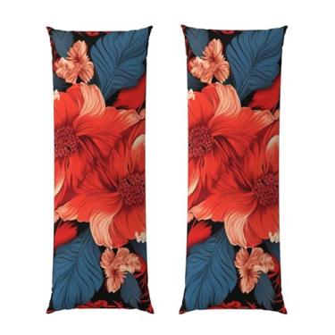 Imagem de Capa de travesseiro corporal com zíper oculto, fronha longa de microfibra macia e respirável para travesseiro corporal, capas de travesseiro com padrão floral vermelho para dormir, presente para cama