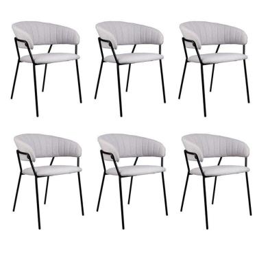Imagem de Kit 06 Cadeiras para Sala de Jantar com Braços Estofado Base em Aço Mara Cinza
