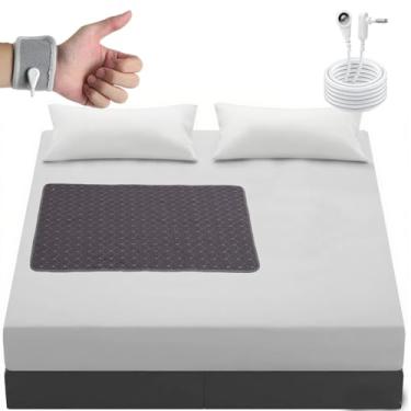 Imagem de AddBili Conjunto de tapete de aterramento de tecido de metal condutor com pulseira de aterramento e cordão de 4,5 m para cama/mesa/chão/pés - lavável na máquina, material saudável para melhorar o sono