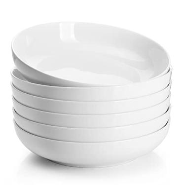 Imagem de Sweese Conjunto de tigelas de macarrão de porcelana de 623 g com pratos brancos para servir salada de 15 a 19 cm, utensílios de jantar seguros para micro-ondas e lava-louças