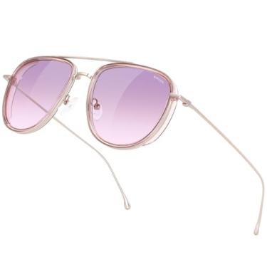 Imagem de BIRCEN Óculos de sol polarizados acetato para mulheres: óculos de sol de proteção UV - Óculos de sol aviador com armação vintage para férias na praia, Rosa dégradé, G