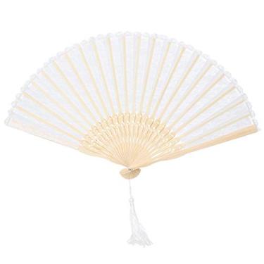Imagem de ZJchao Ventilador Dobrável, Camada Dupla Vintage Estilo Japonês Renda Dobrável Ventilador de Mão Dobrável Fãs de Acordeão Portátil Com Diâmetro de Abertura do Ventilador de (Renda branca do pólo