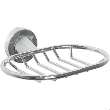 Imagem de Dona D Cor, Porta Sabonete Parede Banheiro Metal Cromado Saboneteira Redonda Vazada Box Suporte Fixação Dupla