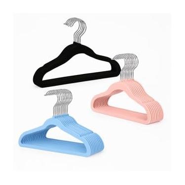 Imagem de Kit 10 Cabides Slim de Veludo Infantil Antideslizante Aveludado Premium (Preto)
