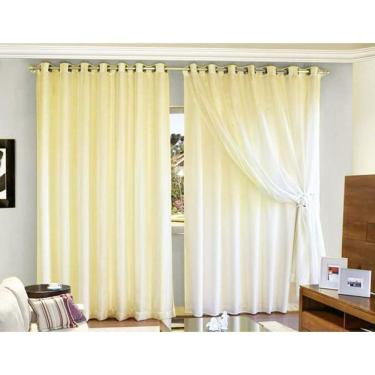 Imagem de Cortina Sala Quarto Voal Liso Microfibra Palha 4,00X2,80