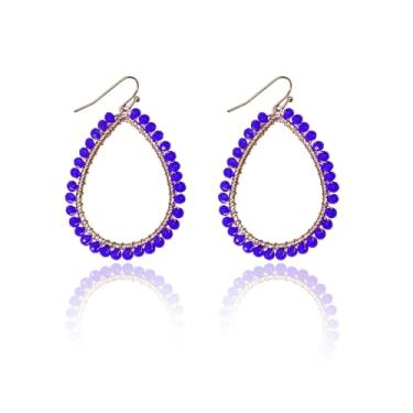 Imagem de Brincos femininos com contas de cristal Boho gota d'água coloridas feitas à mão com contas de arroz em gota, brincos de gota de cristal, brincos de gota, joias, presentes, Zinco, Strass