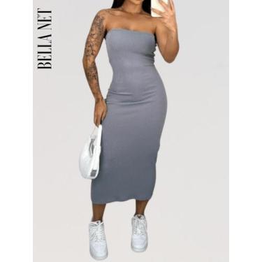 Imagem de Vestido Coladinho sem alça Tubinho Bandeau Canelado Moda Gringa Blogue
