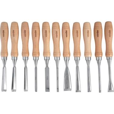 Imagem de Jogo Formão Entalhar Madeira 11 Peças Cabo Madeira Vonder