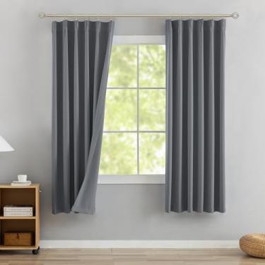 Imagem de DONREN Cortinas blackout com aba traseira plissada cinza neutro 101,6 cm L x 183 cm C