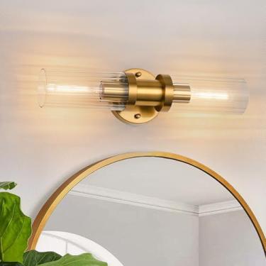 Imagem de Jonsi Arandela de parede dourada de 2 luzes, luminária de banheiro em ouro escovado com sombra de vidro, lâmpada de montagem de parede de 45 cm para cima e para baixo para espelho corredor, cozinha