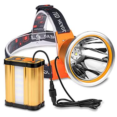 Imagem de Vanvale Farol portátil recarregável Superbright brilhante potente lanterna de LED com 3 modos de luz, pacote de bateria externa para acampamento, ciclismo, caça, pesca (luz amarela)