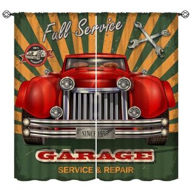 Imagem de Wallira Cortinas publicitárias de conserto de carros, rota de barraca 66 decoração retrô de garagem tratamentos de janela para sala de estar quarto cozinha cortinas 107 cm L x 114 cm C